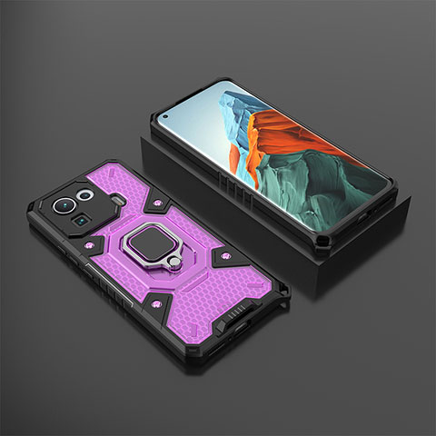 Custodia Silicone e Plastica Opaca Cover con Magnetico Anello Supporto S03 per Xiaomi Mi 11 Pro 5G Viola