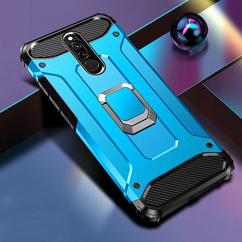 Custodia Silicone e Plastica Opaca Cover con Magnetico Anello Supporto S03 per Xiaomi Redmi 8 Blu