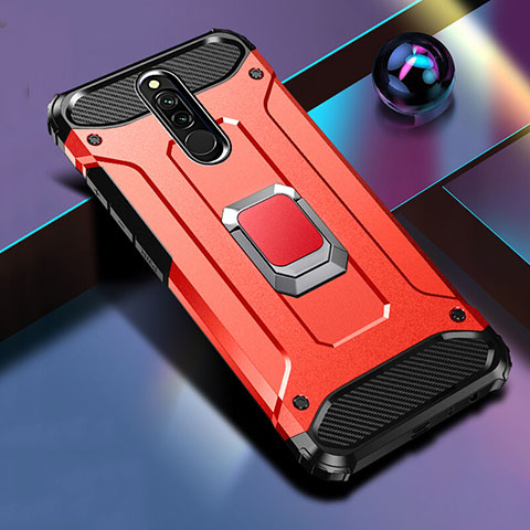 Custodia Silicone e Plastica Opaca Cover con Magnetico Anello Supporto S03 per Xiaomi Redmi 8 Rosso