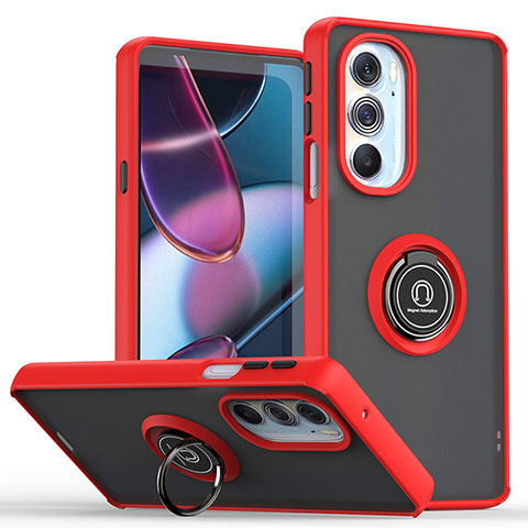 Custodia Silicone e Plastica Opaca Cover con Magnetico Anello Supporto S04 per Motorola Moto Edge 30 Pro 5G Rosso