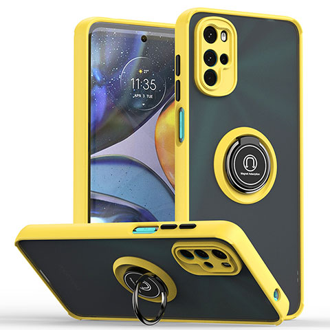 Custodia Silicone e Plastica Opaca Cover con Magnetico Anello Supporto S04 per Motorola Moto G22 Giallo