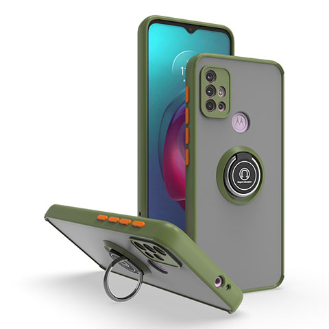 Custodia Silicone e Plastica Opaca Cover con Magnetico Anello Supporto S04 per Motorola Moto G30 Verde