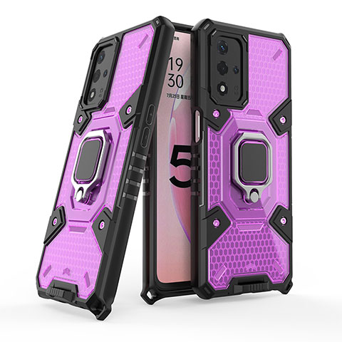 Custodia Silicone e Plastica Opaca Cover con Magnetico Anello Supporto S04 per Oppo A93s 5G Viola