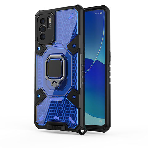 Custodia Silicone e Plastica Opaca Cover con Magnetico Anello Supporto S04 per Oppo Reno6 Z 5G Blu