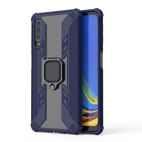 Custodia Silicone e Plastica Opaca Cover con Magnetico Anello Supporto S04 per Samsung Galaxy A7 (2018) A750 Blu