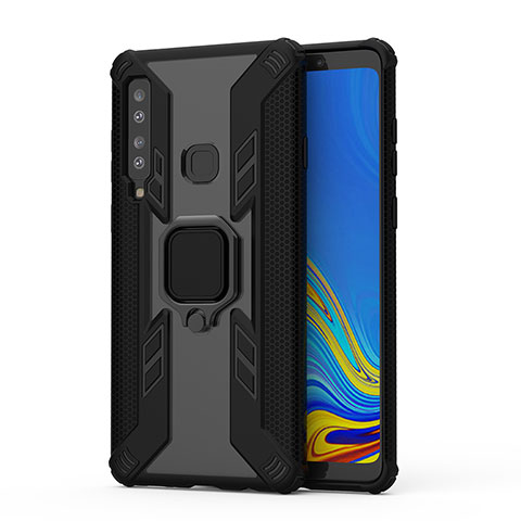 Custodia Silicone e Plastica Opaca Cover con Magnetico Anello Supporto S04 per Samsung Galaxy A9 (2018) A920 Nero