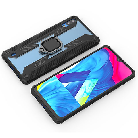 Custodia Silicone e Plastica Opaca Cover con Magnetico Anello Supporto S04 per Samsung Galaxy M10 Nero