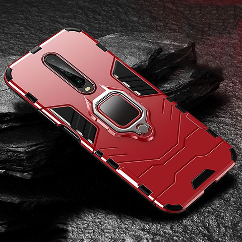 Custodia Silicone e Plastica Opaca Cover con Magnetico Anello Supporto S04 per Xiaomi Redmi K30 4G Rosso