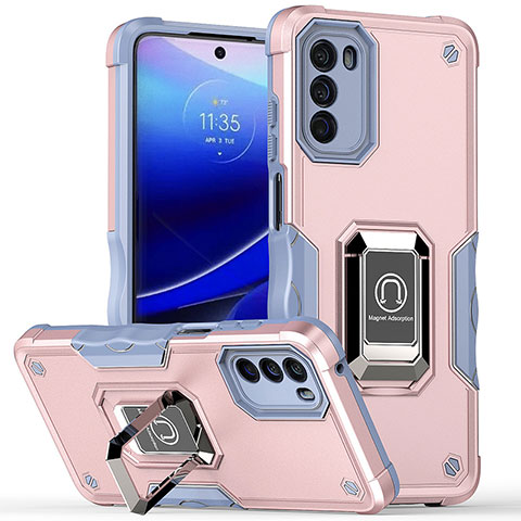 Custodia Silicone e Plastica Opaca Cover con Magnetico Anello Supporto S05 per Motorola Moto G 5G (2022) Rosa