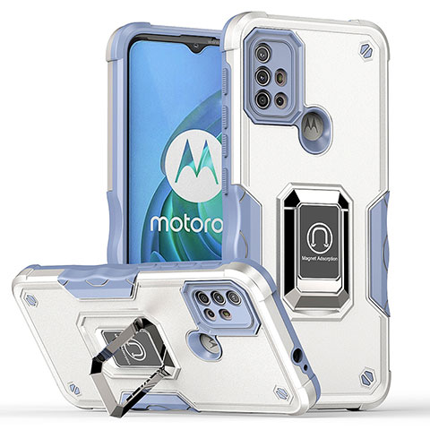 Custodia Silicone e Plastica Opaca Cover con Magnetico Anello Supporto S05 per Motorola Moto G10 Power Bianco