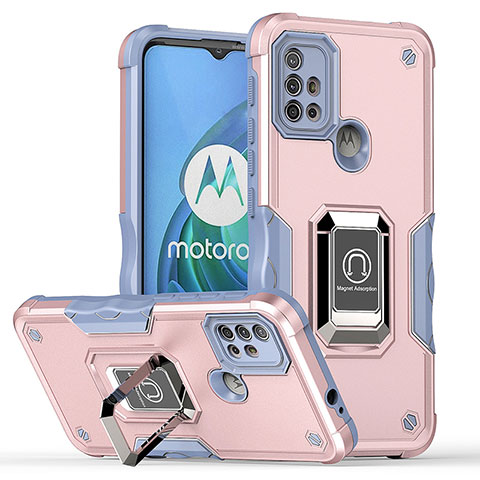 Custodia Silicone e Plastica Opaca Cover con Magnetico Anello Supporto S05 per Motorola Moto G30 Rosa