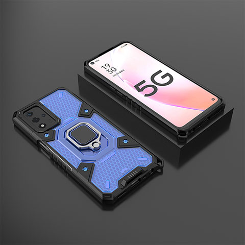 Custodia Silicone e Plastica Opaca Cover con Magnetico Anello Supporto S05 per Oppo A93s 5G Blu