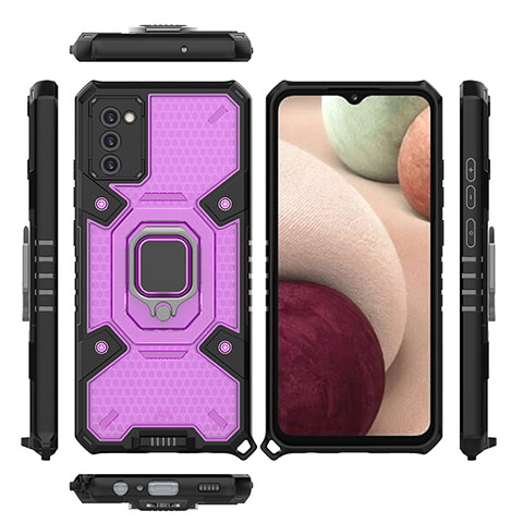 Custodia Silicone e Plastica Opaca Cover con Magnetico Anello Supporto S05 per Samsung Galaxy A02s Viola