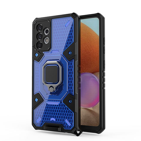 Custodia Silicone e Plastica Opaca Cover con Magnetico Anello Supporto S05 per Samsung Galaxy A32 4G Blu