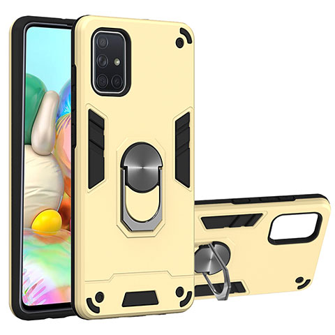 Custodia Silicone e Plastica Opaca Cover con Magnetico Anello Supporto S05 per Samsung Galaxy A71 5G Oro