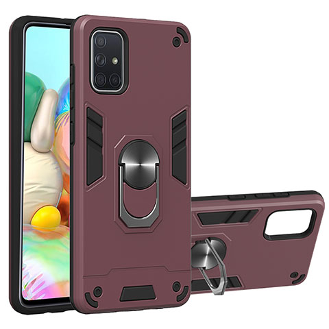 Custodia Silicone e Plastica Opaca Cover con Magnetico Anello Supporto S05 per Samsung Galaxy A71 5G Rosso Rosa