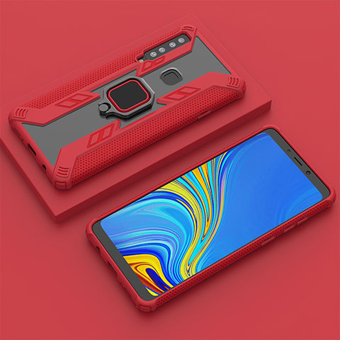 Custodia Silicone e Plastica Opaca Cover con Magnetico Anello Supporto S05 per Samsung Galaxy A9 Star Pro Rosso