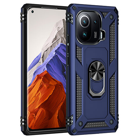 Custodia Silicone e Plastica Opaca Cover con Magnetico Anello Supporto S05 per Xiaomi Mi 11 Pro 5G Blu