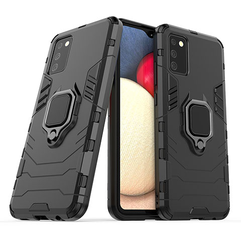 Custodia Silicone e Plastica Opaca Cover con Magnetico Anello Supporto S06 per Samsung Galaxy A02s Nero