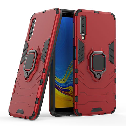 Custodia Silicone e Plastica Opaca Cover con Magnetico Anello Supporto S06 per Samsung Galaxy A7 (2018) A750 Rosso