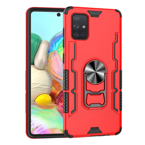 Custodia Silicone e Plastica Opaca Cover con Magnetico Anello Supporto S06 per Samsung Galaxy A71 5G Rosso