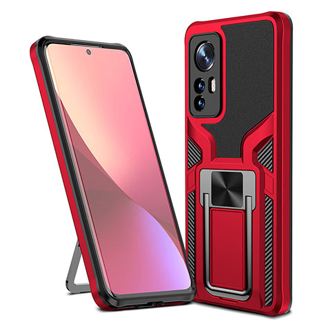 Custodia Silicone e Plastica Opaca Cover con Magnetico Anello Supporto S06 per Xiaomi Mi 12 5G Rosso