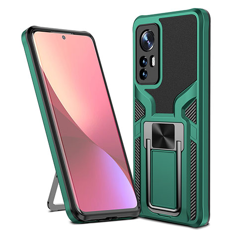 Custodia Silicone e Plastica Opaca Cover con Magnetico Anello Supporto S06 per Xiaomi Mi 12 5G Verde