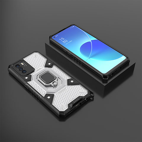 Custodia Silicone e Plastica Opaca Cover con Magnetico Anello Supporto S07 per Oppo Reno6 Z 5G Nero