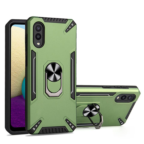 Custodia Silicone e Plastica Opaca Cover con Magnetico Anello Supporto T01 per Samsung Galaxy A02 Verde