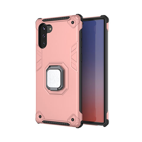 Custodia Silicone e Plastica Opaca Cover con Magnetico Anello Supporto T01 per Samsung Galaxy Note 10 5G Oro Rosa