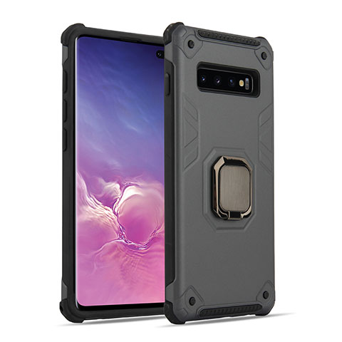 Custodia Silicone e Plastica Opaca Cover con Magnetico Anello Supporto T01 per Samsung Galaxy S10 5G Grigio