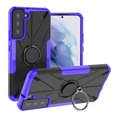 Custodia Silicone e Plastica Opaca Cover con Magnetico Anello Supporto T08 per Samsung Galaxy S21 Plus 5G Viola