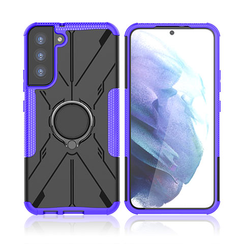 Custodia Silicone e Plastica Opaca Cover con Magnetico Anello Supporto T09 per Samsung Galaxy S21 5G Viola