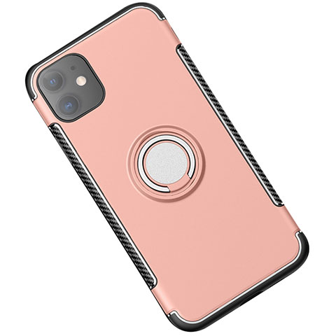 Custodia Silicone e Plastica Opaca Cover con Magnetico Anello Supporto Y01 per Apple iPhone 11 Oro Rosa