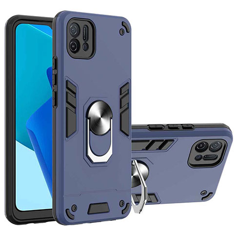 Custodia Silicone e Plastica Opaca Cover con Magnetico Anello Supporto Y01B per Oppo A16K Blu