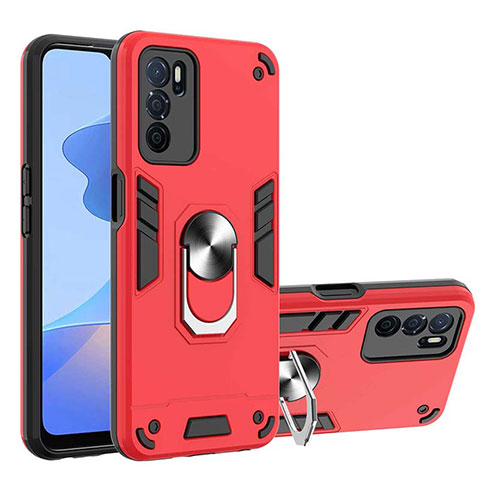 Custodia Silicone e Plastica Opaca Cover con Magnetico Anello Supporto Y01B per Oppo A54s Rosso