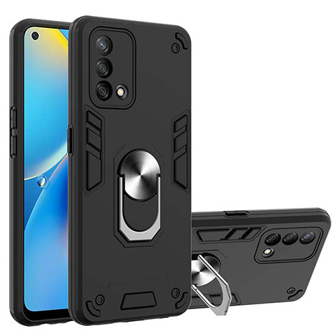 Custodia Silicone e Plastica Opaca Cover con Magnetico Anello Supporto Y01B per Oppo A74 4G Nero