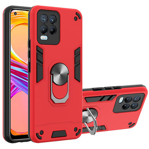 Custodia Silicone e Plastica Opaca Cover con Magnetico Anello Supporto Y01B per Realme 8 4G Rosso