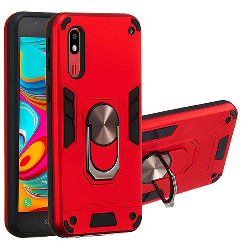 Custodia Silicone e Plastica Opaca Cover con Magnetico Anello Supporto Y01B per Samsung Galaxy A2 Core A260F A260G Rosso