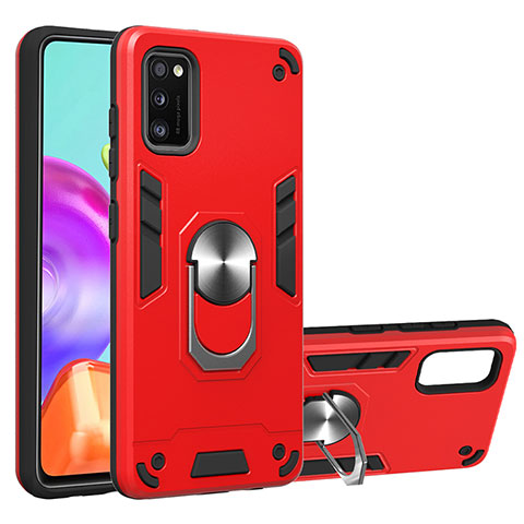 Custodia Silicone e Plastica Opaca Cover con Magnetico Anello Supporto Y01B per Samsung Galaxy A41 Rosso