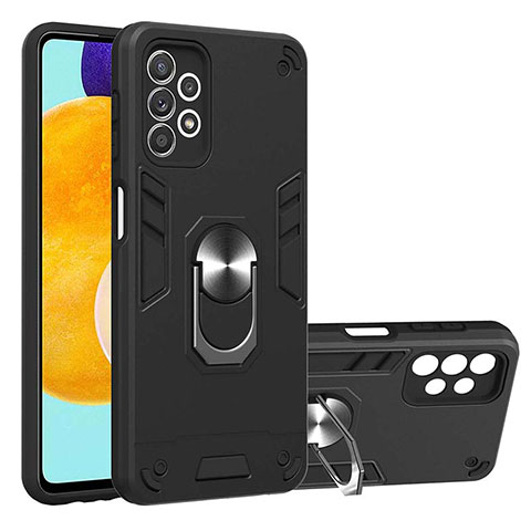 Custodia Silicone e Plastica Opaca Cover con Magnetico Anello Supporto Y01B per Samsung Galaxy A52 4G Nero