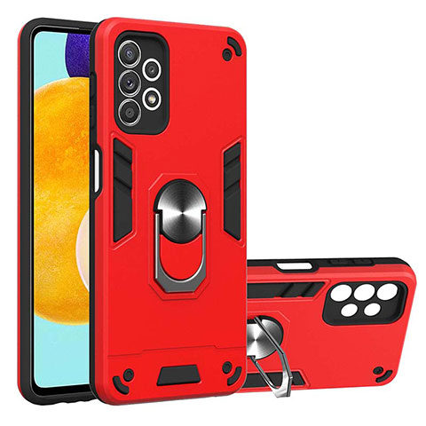 Custodia Silicone e Plastica Opaca Cover con Magnetico Anello Supporto Y01B per Samsung Galaxy A52 4G Rosso