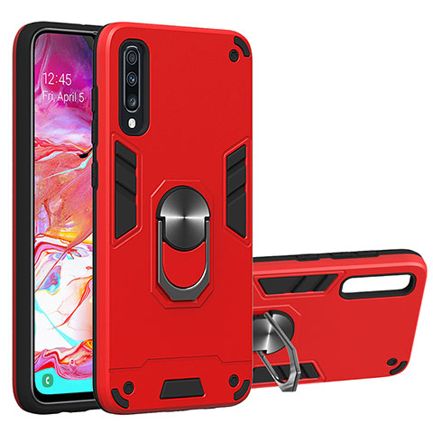 Custodia Silicone e Plastica Opaca Cover con Magnetico Anello Supporto Y01B per Samsung Galaxy A70 Rosso