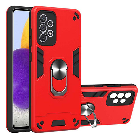 Custodia Silicone e Plastica Opaca Cover con Magnetico Anello Supporto Y01B per Samsung Galaxy A72 4G Rosso