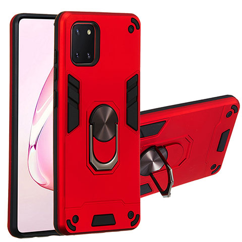 Custodia Silicone e Plastica Opaca Cover con Magnetico Anello Supporto Y01B per Samsung Galaxy A81 Rosso