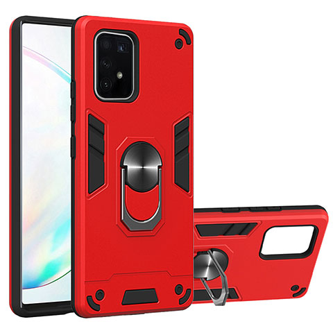 Custodia Silicone e Plastica Opaca Cover con Magnetico Anello Supporto Y01B per Samsung Galaxy A91 Rosso