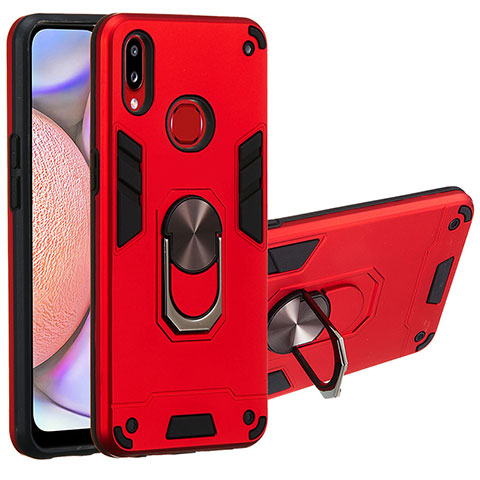 Custodia Silicone e Plastica Opaca Cover con Magnetico Anello Supporto Y01B per Samsung Galaxy M01s Rosso