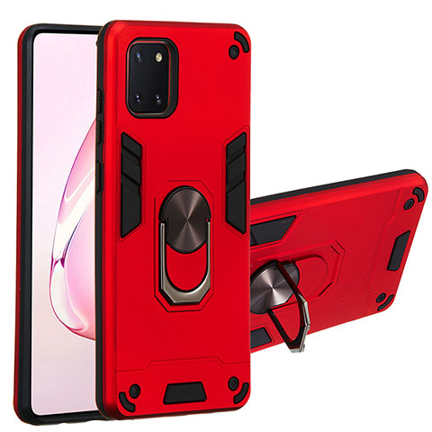 Custodia Silicone e Plastica Opaca Cover con Magnetico Anello Supporto Y01B per Samsung Galaxy Note 10 Lite Rosso