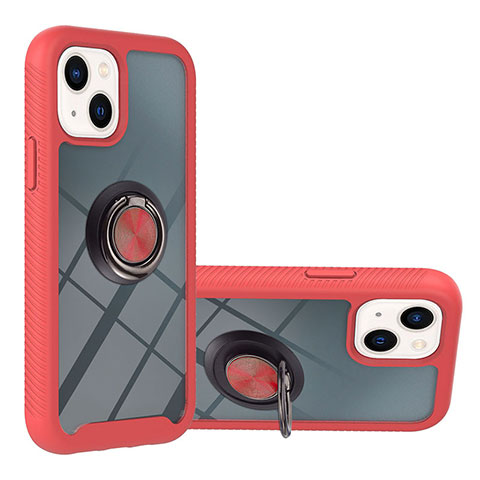 Custodia Silicone e Plastica Opaca Cover con Magnetico Anello Supporto YB1 per Apple iPhone 15 Plus Rosso