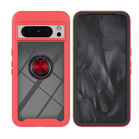 Custodia Silicone e Plastica Opaca Cover con Magnetico Anello Supporto YB1 per Google Pixel 8 Pro 5G Rosso